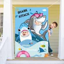 Load image into Gallery viewer, Ticiaga Shark Attack Photo Door Banner, Large Fabric Shark Face Photography Banner Background, Shark Pretend Play Party Game Photo Props Backdrop, Shark Theme Party Favor Supplies Backdrop Supplies