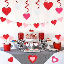 Load image into Gallery viewer, Ticiaga 60pcs Felt Red Heart Cut-outs for Valentines Day Decor, Red Heart Garland Banner, Swirl Ceiling Decor, Pink Heart Table Topper, Cake Topper, Valentine Wedding Anniversary Birthday Party Supply