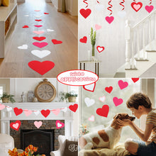 Load image into Gallery viewer, Ticiaga 60pcs Felt Red Heart Cut-outs for Valentines Day Decor, Red Heart Garland Banner, Swirl Ceiling Decor, Pink Heart Table Topper, Cake Topper, Valentine Wedding Anniversary Birthday Party Supply