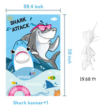 Load image into Gallery viewer, Ticiaga Shark Attack Photo Door Banner, Large Fabric Shark Face Photography Banner Background, Shark Pretend Play Party Game Photo Props Backdrop, Shark Theme Party Favor Supplies Backdrop Supplies