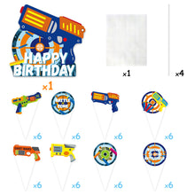 Load image into Gallery viewer, TICIAGA Dart War 49pcs Birthday Cake Toppers, Dart War Cupcake Topper Cake Picks for Boys, Dart Gun Happy Birthday Cake Topper Sign Banner, Blaster Battle Theme Cake Decoration Party Supplies for Kids