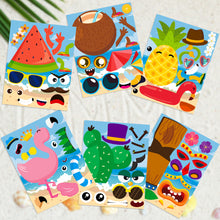 Load image into Gallery viewer, TICIAGA 36pcs Summer Hawaiian Beach Make-a-face Stickers Sheets, Make Your Own Pineapple Flamingo Stickers Fun Craft Project for Kids, 36pcs Tropical Luau Theme Mix and Match Stickers Kids Party Favor