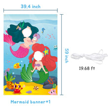 Load image into Gallery viewer, Ticiaga Mermaid Princess Photo Door Banner, Large Fabric Ariel Face Photography Banner Background, Pretend Play Party Game Photo Props Backdrop Props, Under The Sea Theme Party Favor Decoration