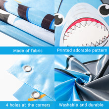 Load image into Gallery viewer, Ticiaga Shark Attack Photo Door Banner, Large Fabric Shark Face Photography Banner Background, Shark Pretend Play Party Game Photo Props Backdrop, Shark Theme Party Favor Supplies Backdrop Supplies