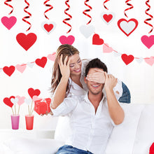 Load image into Gallery viewer, Ticiaga 60pcs Felt Red Heart Cut-outs for Valentines Day Decor, Red Heart Garland Banner, Swirl Ceiling Decor, Pink Heart Table Topper, Cake Topper, Valentine Wedding Anniversary Birthday Party Supply