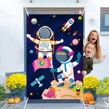 Load image into Gallery viewer, TICIAGA Outer Space Photo Door Banner, Large Polyester Astronaut Face Photography Banner Background, Astronaut Pretend Play Party Game Photo Props Backdrop Props, Universe Space Theme Party Supply