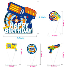Load image into Gallery viewer, TICIAGA Dart War 49pcs Birthday Cake Toppers, Dart War Cupcake Topper Cake Picks for Boys, Dart Gun Happy Birthday Cake Topper Sign Banner, Blaster Battle Theme Cake Decoration Party Supplies for Kids