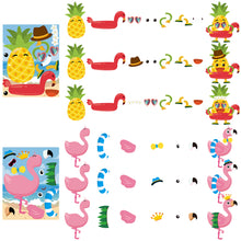 Load image into Gallery viewer, TICIAGA 36pcs Summer Hawaiian Beach Make-a-face Stickers Sheets, Make Your Own Pineapple Flamingo Stickers Fun Craft Project for Kids, 36pcs Tropical Luau Theme Mix and Match Stickers Kids Party Favor