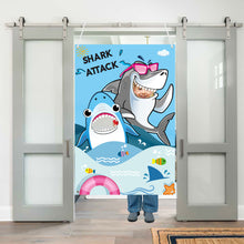 Load image into Gallery viewer, Ticiaga Shark Attack Photo Door Banner, Large Fabric Shark Face Photography Banner Background, Shark Pretend Play Party Game Photo Props Backdrop, Shark Theme Party Favor Supplies Backdrop Supplies