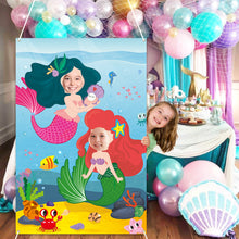 Load image into Gallery viewer, Ticiaga Mermaid Princess Photo Door Banner, Large Fabric Ariel Face Photography Banner Background, Pretend Play Party Game Photo Props Backdrop Props, Under The Sea Theme Party Favor Decoration