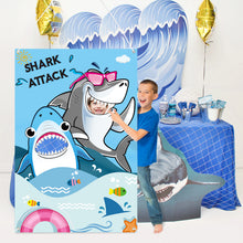 Load image into Gallery viewer, Ticiaga Shark Attack Photo Door Banner, Large Fabric Shark Face Photography Banner Background, Shark Pretend Play Party Game Photo Props Backdrop, Shark Theme Party Favor Supplies Backdrop Supplies