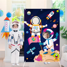 Load image into Gallery viewer, TICIAGA Outer Space Photo Door Banner, Large Polyester Astronaut Face Photography Banner Background, Astronaut Pretend Play Party Game Photo Props Backdrop Props, Universe Space Theme Party Supply