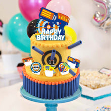 Load image into Gallery viewer, TICIAGA Dart War 49pcs Birthday Cake Toppers, Dart War Cupcake Topper Cake Picks for Boys, Dart Gun Happy Birthday Cake Topper Sign Banner, Blaster Battle Theme Cake Decoration Party Supplies for Kids