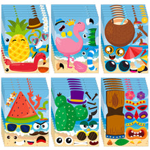 Load image into Gallery viewer, TICIAGA 36pcs Summer Hawaiian Beach Make-a-face Stickers Sheets, Make Your Own Pineapple Flamingo Stickers Fun Craft Project for Kids, 36pcs Tropical Luau Theme Mix and Match Stickers Kids Party Favor