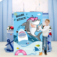 Load image into Gallery viewer, Ticiaga Shark Attack Photo Door Banner, Large Fabric Shark Face Photography Banner Background, Shark Pretend Play Party Game Photo Props Backdrop, Shark Theme Party Favor Supplies Backdrop Supplies