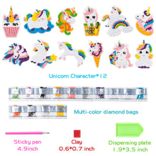 Load image into Gallery viewer, 12pcs Unicorn 5D Diamond Painting Kit for Kids, Rainbow Unicorn Stick Paint With Diamonds by Numbers DIY Kit, Full Drill Unicorn Diamond Art Craft, Unicorn Mosaic Stickers, Animal Diamond Painting