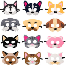 Load image into Gallery viewer, TICIAGA 12 Pack Dog Cat Felt Toy Masks for Kids, Animals Cosplay Costume Masks, Puppy Kitty Pretend Play Accessories, Role Playing Game Props, Dog Cat Theme Birthday Dress-Up Party Favor Decoration