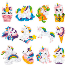 Load image into Gallery viewer, 12pcs Unicorn 5D Diamond Painting Kit for Kids, Rainbow Unicorn Stick Paint With Diamonds by Numbers DIY Kit, Full Drill Unicorn Diamond Art Craft, Unicorn Mosaic Stickers, Animal Diamond Painting