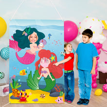 Load image into Gallery viewer, Ticiaga Mermaid Princess Photo Door Banner, Large Fabric Ariel Face Photography Banner Background, Pretend Play Party Game Photo Props Backdrop Props, Under The Sea Theme Party Favor Decoration
