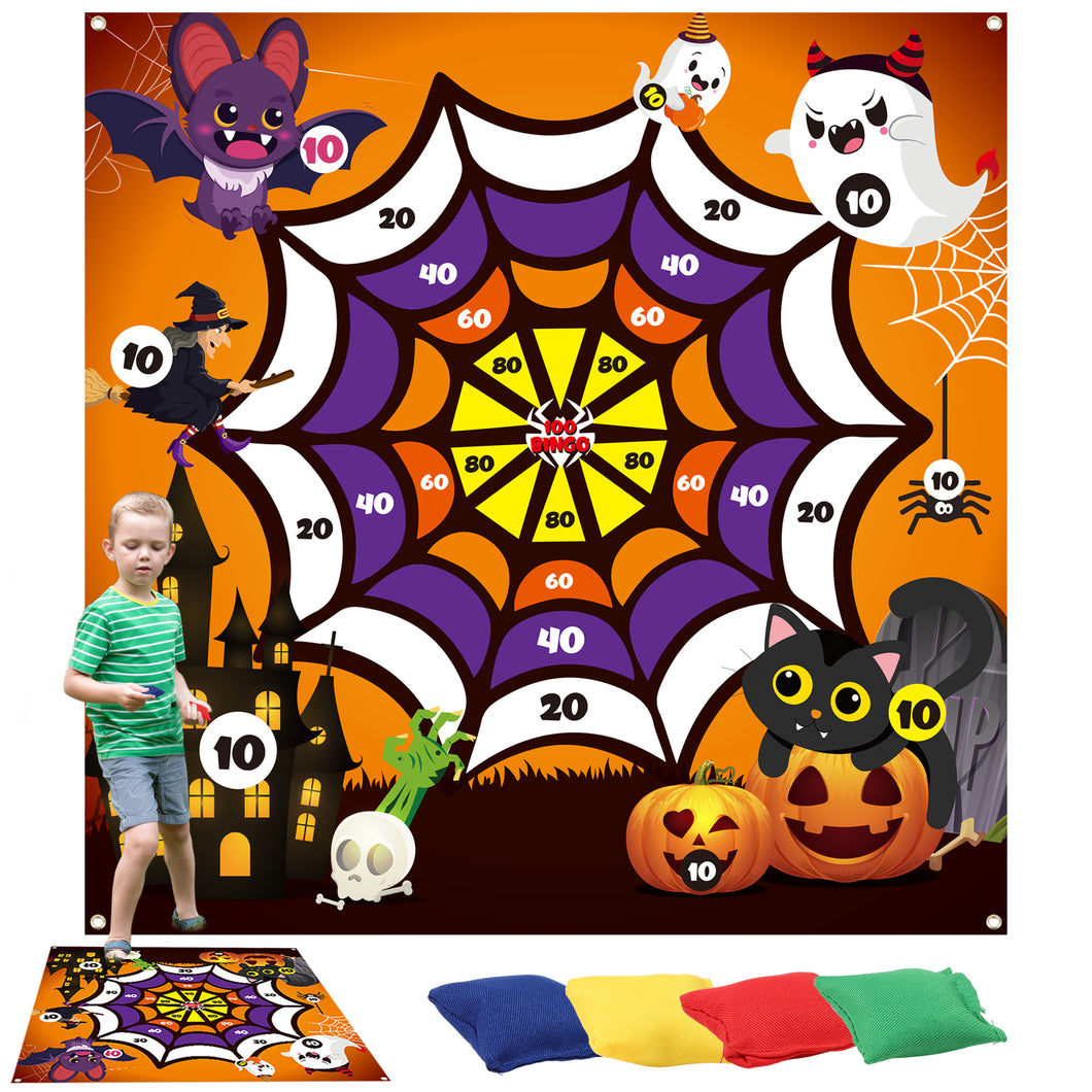 TICIAGA Halloween Lawn Dart Game, Outdoor Toss Game with 4 Bean Bags On Halloween Lawn Mat, Indoor Halloween Party Game for Kids, Yard Throwing Game for Family, Halloween Party Decoration Supplies